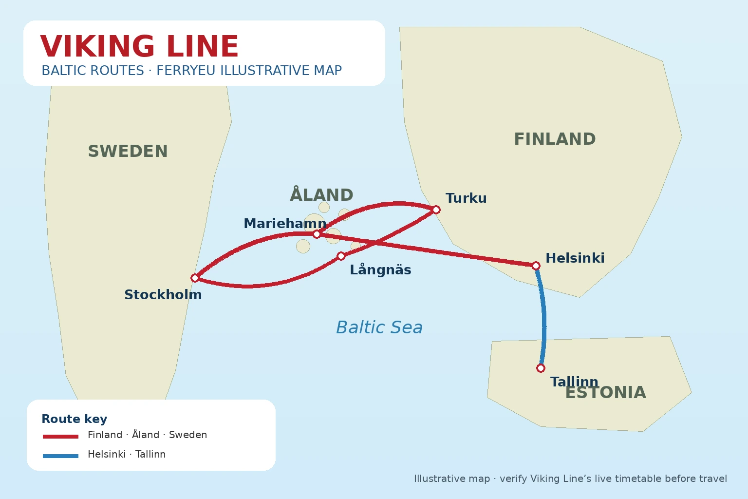 Ενδεικτικός χάρτης δρομολογίων της Viking Line